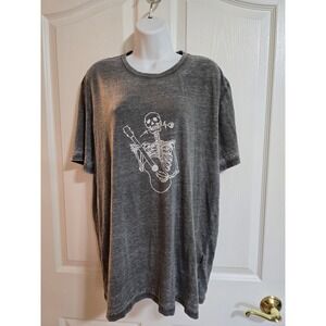 Lucky Brand Skeleton Guitar Rose Burnout T Shirt XL Gray nice graphic /0424